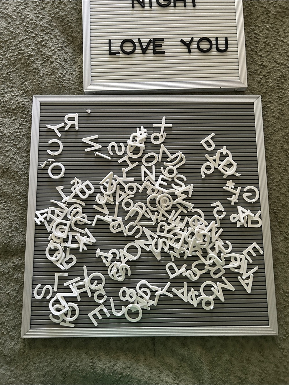 Gray Letter Boards with White and Black Plastic Letters